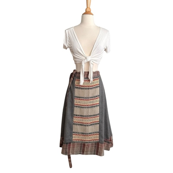 Vintage Artisan Wool Wrap Skirt by Rose Path Designs Woven Plaid Cottagecore S - Picture 3 of 14